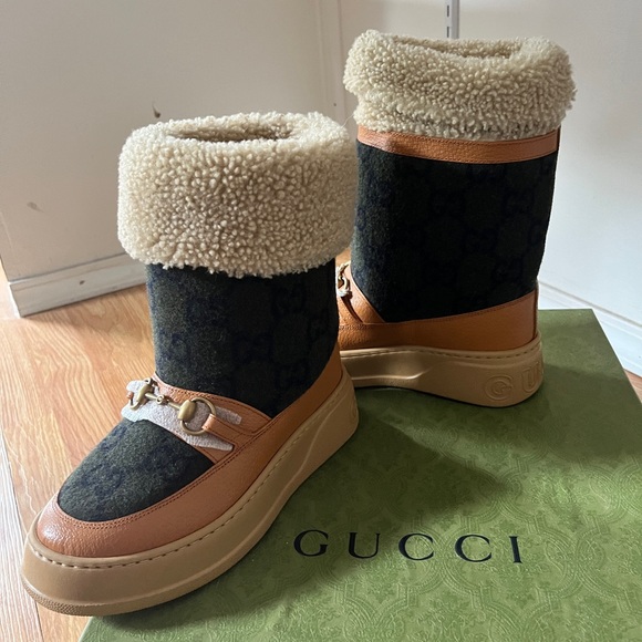 NIB Gucci GG wool shearling-lined horsebit snow boots- IT 36 US 6 - Picture 10 of 14